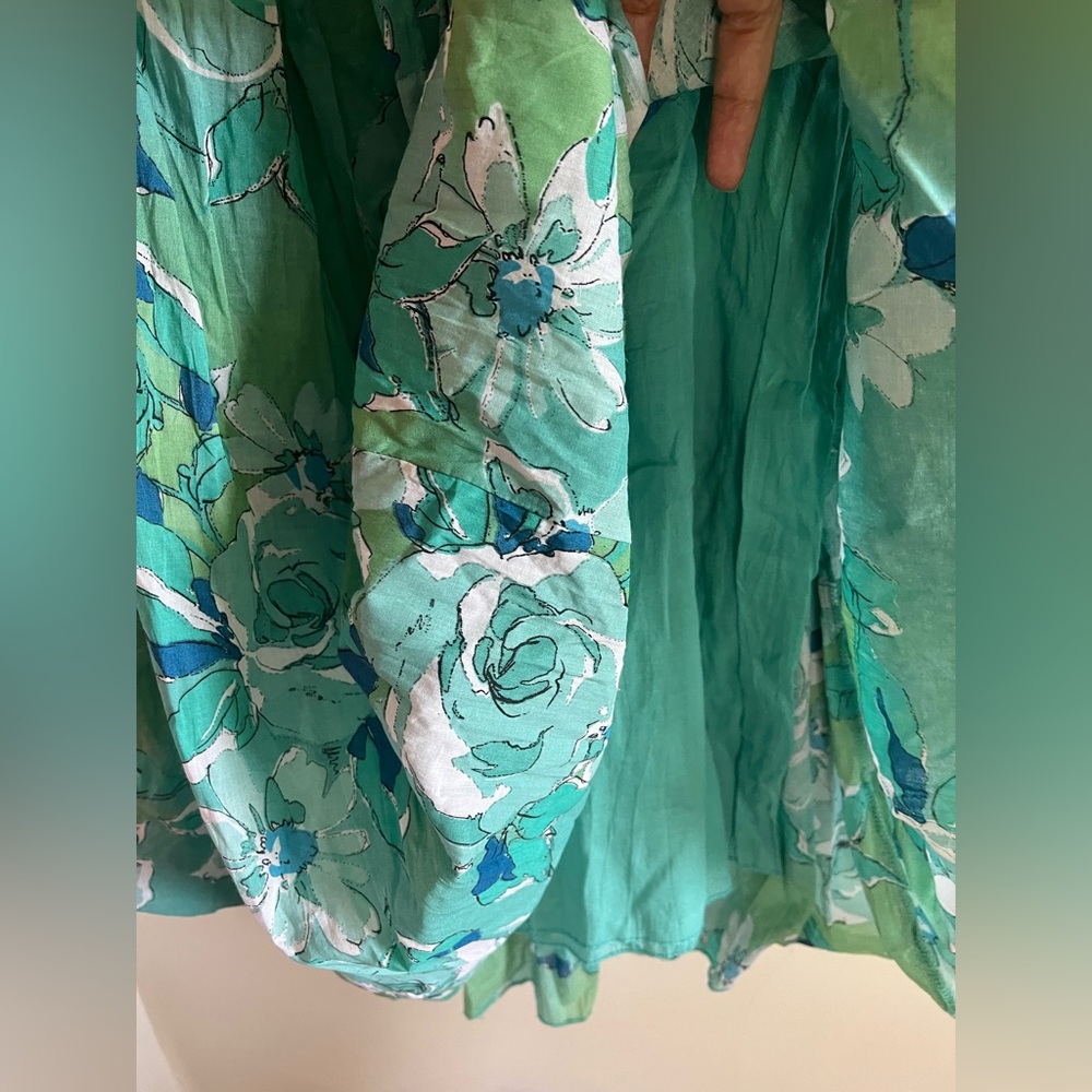 100% Cotton Vintage Blue and Green Floral Maxi Skirt with Elastic Band Large - Picture 5 of 8